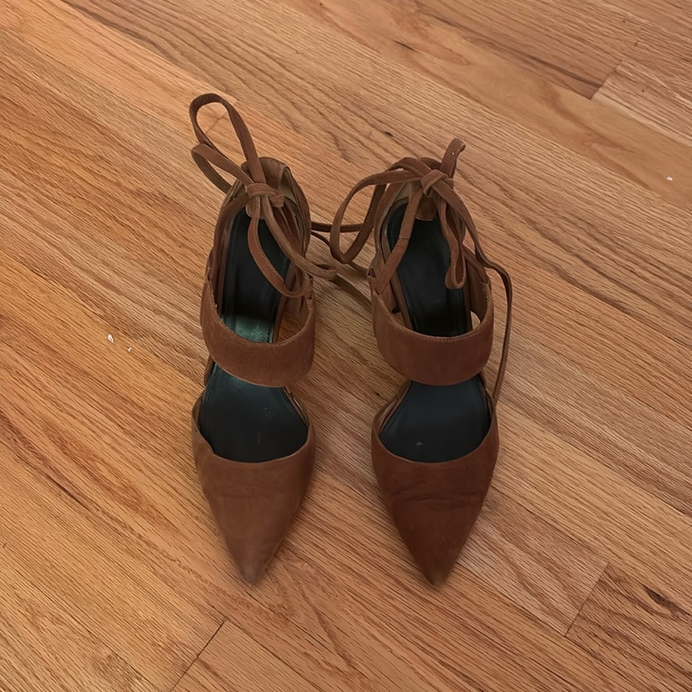 Suede Ankle Tie Heels